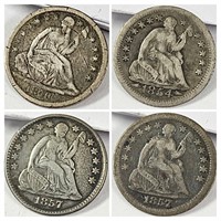 4 U.S. Seated Liberty Silver Half Cents w/ 1840