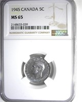 1945 Nickel NGC MS65 Canada