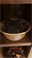 Yellow Ceramic Bowl with Pinecones