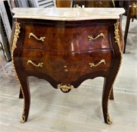 Burl Wood Marble Top Bombe Chest.