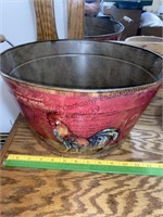 Decorative metal bucket and wooden bowl