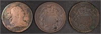 (1)1806 DRAPED BUST 1/2 CENT&(2)1865 2-CENT PIECES