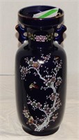 Black Japanese birds and flowers vase with