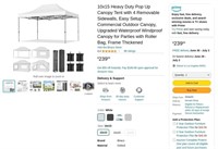 B6333  Heavy Duty Pop Up Canopy Tent 10x15