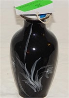 Black hand-painted flower vase 6"