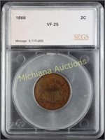 1866 2 Cent Piece VF35 SEGS