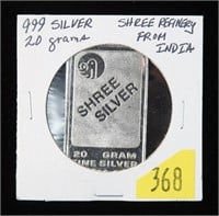 Shree Silver 20 grams .999 silver bar