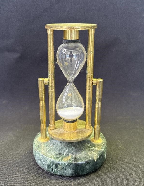 Vintage brass hourglass with marble base