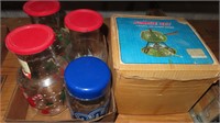 glass jars, fondue set