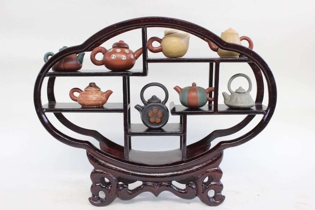 Group of Chinese Miniature Zisha Teapot w Stand