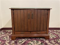 Wood Storage Cabinet w/ Glass Top Cover