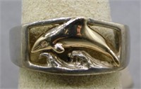 Sterling Silver dolphin ring, size 6.