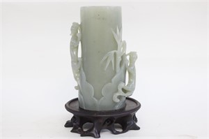 Chinese Jade Carved Vase w Characters