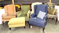 Wing Back Chairs & One Ottoman