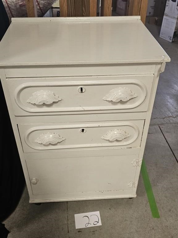 White Painted Dresser on Wheels 23"x17.5"x32"