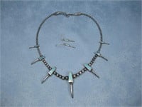 Sterling Silver & Turquoise Necklace W/ Earrings