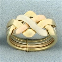 Italian Tri-Color Puzzle Ring in 18k Yellow, White