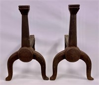 Cast iron andirons, column front, 8" wide,