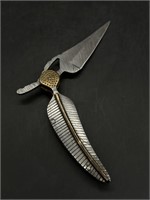 Damascus Folding Knife with Brass File Work 8.5"