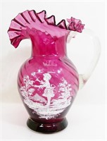 Fenton Mary Gregory Cranberry Glass Pitcher