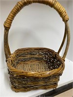 Vintage Wicker and Birchwood Handle  Basket k