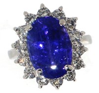 14k Gold 8.03 ct Oval Tanzanite & Diamond Ring