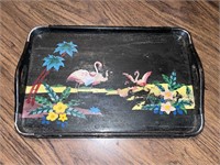 Vintage Black Lacquer Flamingo Tray