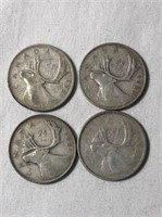 4 Canadian Silver 25 Cent Coins