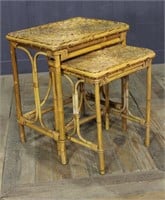 2 Part Vintage Wicker and Rattan Nesting Table