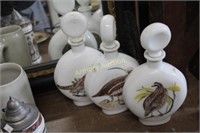 MILK GLASS HAND PAINTED DECANTERS W/ STOPPERS