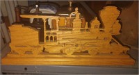 Carved Wood Locomotive Clock, 12" Long