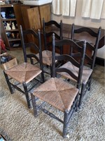 (4) WOODEN CHAIRS W/ WICKER SEATS