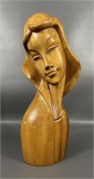 Large Wood Carved Woman Bust