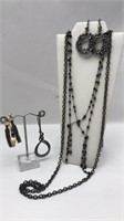 Fashion Earrings & Long Antique Goldtone Necklace
