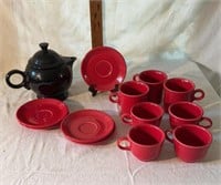 Fiestaware (5) Red Saucers, (4) Tea Cups, (3)