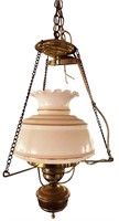 VICTORIAN BRASS/HANGING GLASS SHADE HANGING LAMP