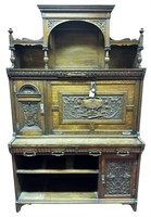 VICTORIAN CARVED OAK DROP FRONT WRITING DESK