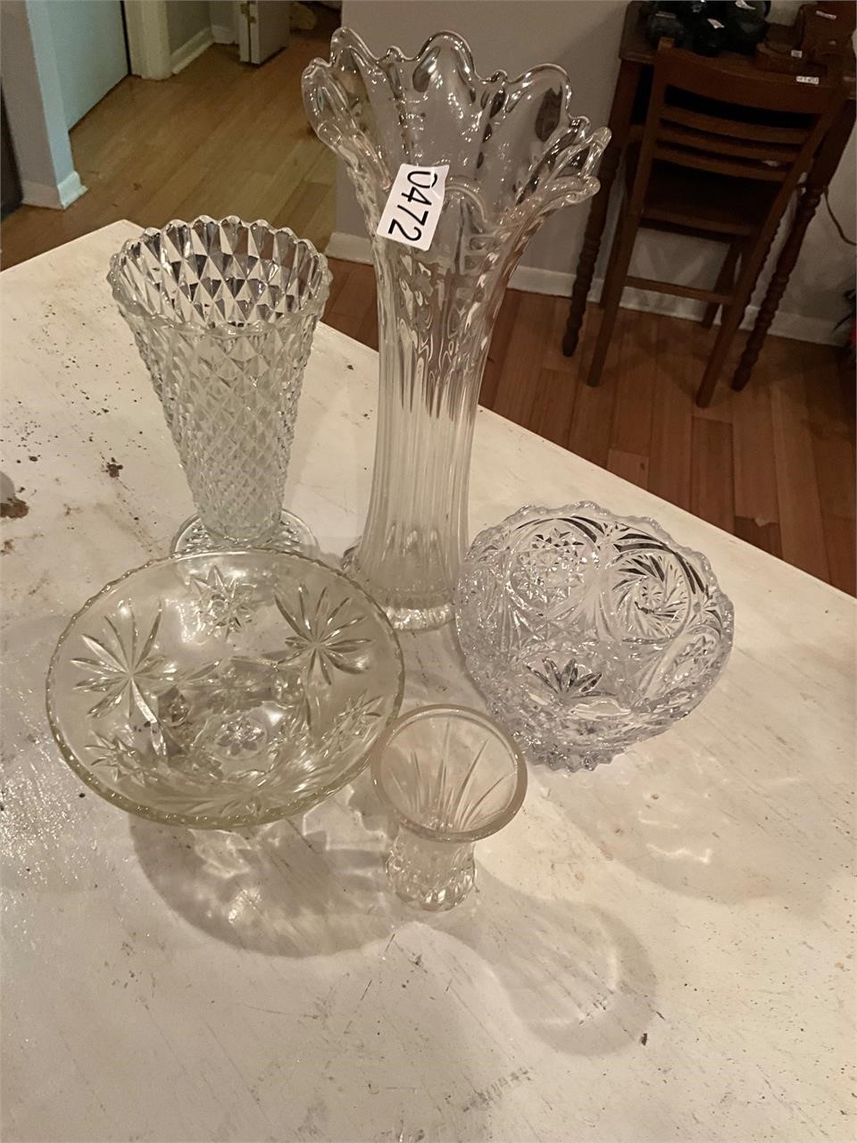 5 crystal vases and bowls