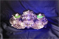 Vintage Rococo uranium glass & silverplate double