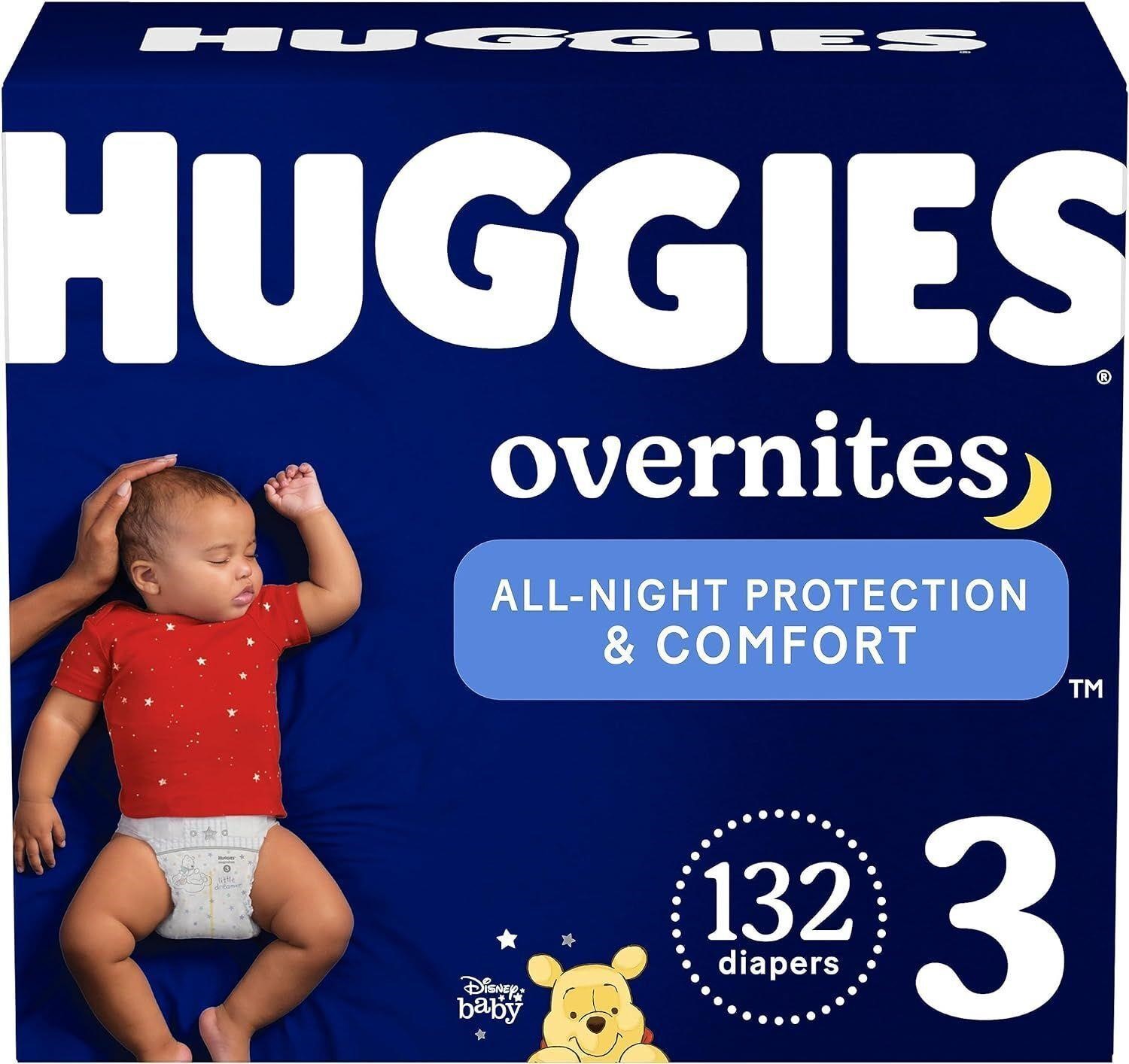 Huggies Size 3 Overnites Baby Diapers 2 Pks of 66