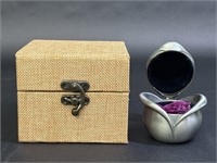 Preserved Purple Rose in Rose Shaped Pewter Box