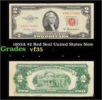 1953A $2 Red Seal United States Note Grades vf++