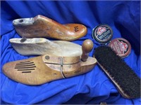 3 Wooden Shoe Forms, Brush, Polish