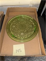 Vintage Green Depression Glass Footed Cake Plate