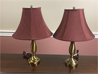 (2) Brass Colored Table lamps with shades 19 1/4”