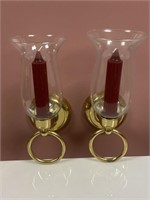(2) Solid Brass Wall Sconce Candle Holders  W/