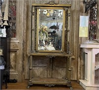 Victorian Mirrored Brass Hall Tree/Console Table