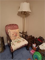Vintage Arm Chair Floor Lamp, Magazine Rack, Shelf
