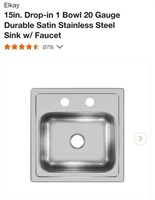 Elkay 15" Square Drop in Sink Kit-Stainless