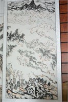 Oriental scroll - landscape scene with seated